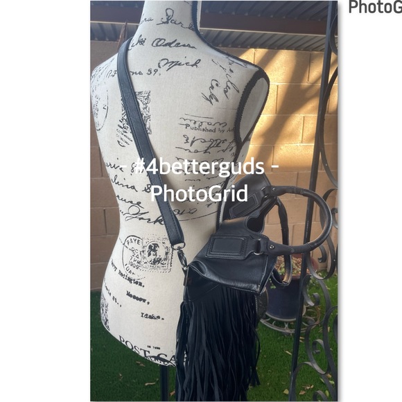 Aldo Fringe Handle Shoulder | Cross Body Adjustable Handle Black Satchel Purse - Picture 8 of 16